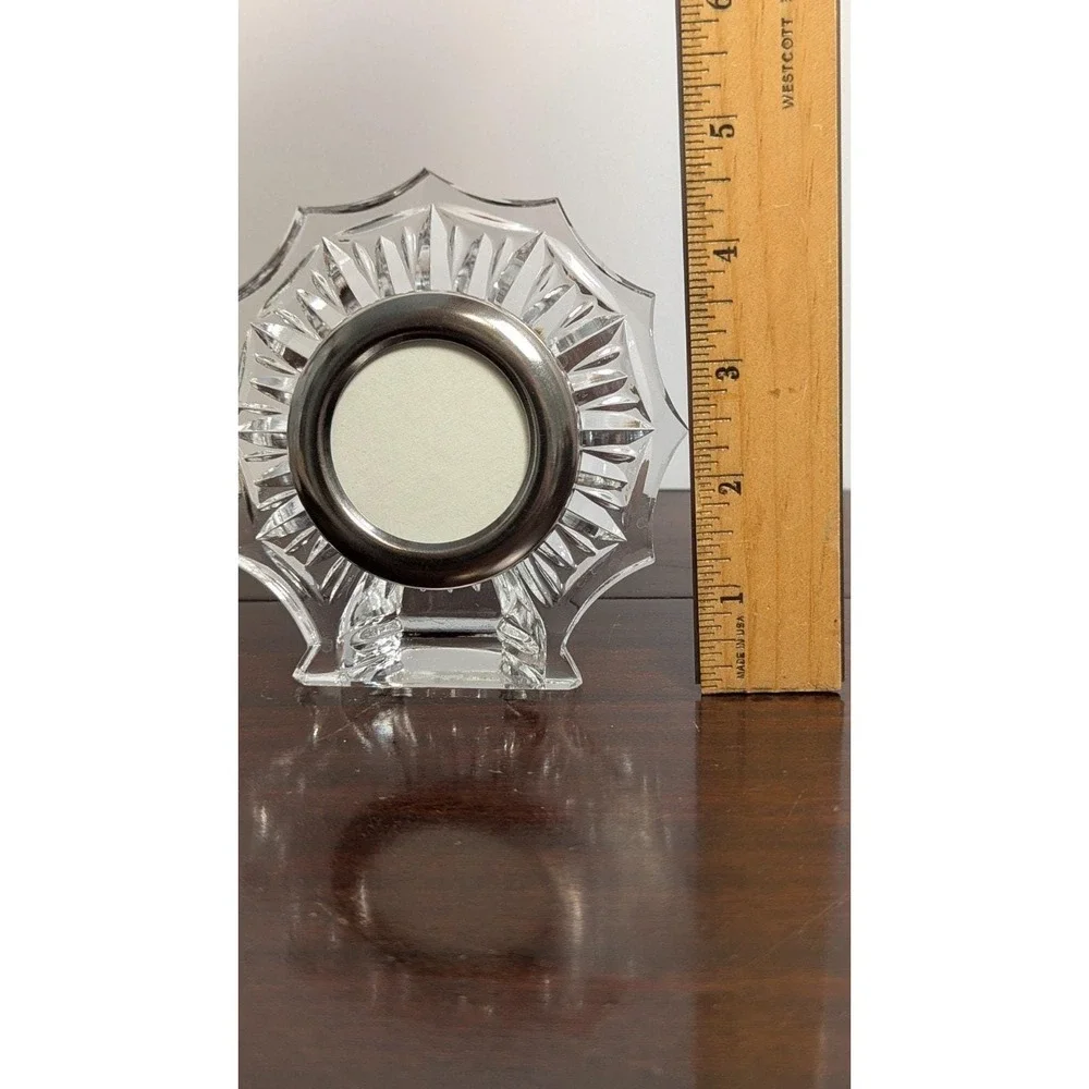 Vintage Starburst Glass Picture Frame Round Silver Photo Insert Clear 4.5in